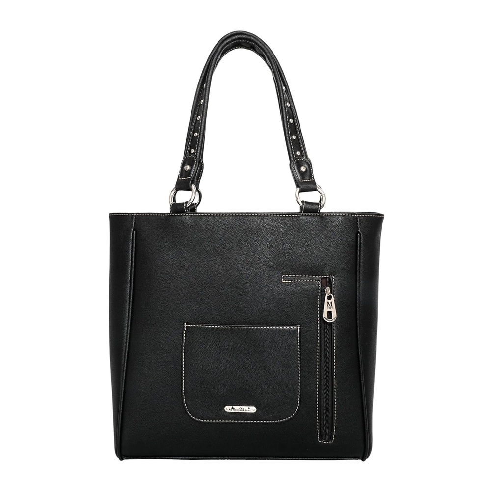 Elegant Black and Cream Studded Tote Bag - Picture 2 of 6